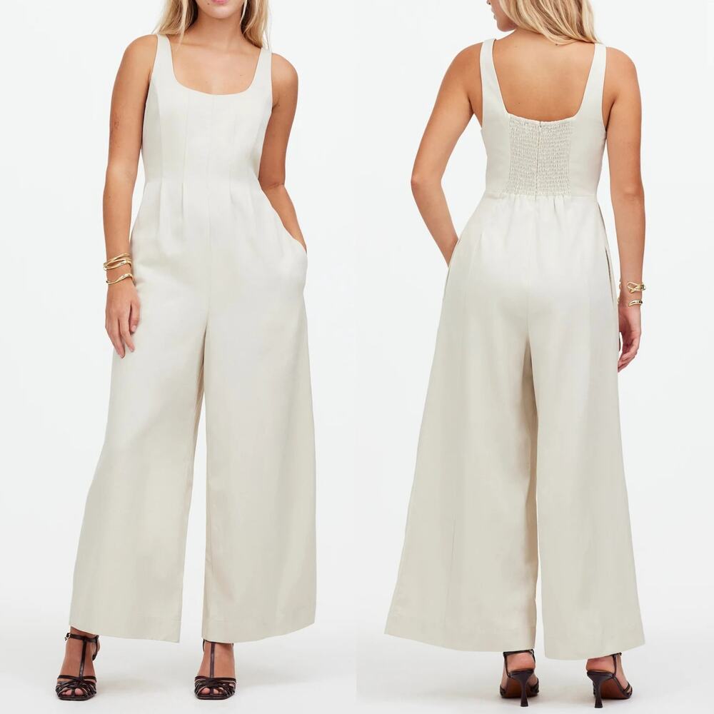 NWT Madewell Jumpsuit Drapey Twill Sleeveless Wide-Leg Tank Muted Stone Size 12